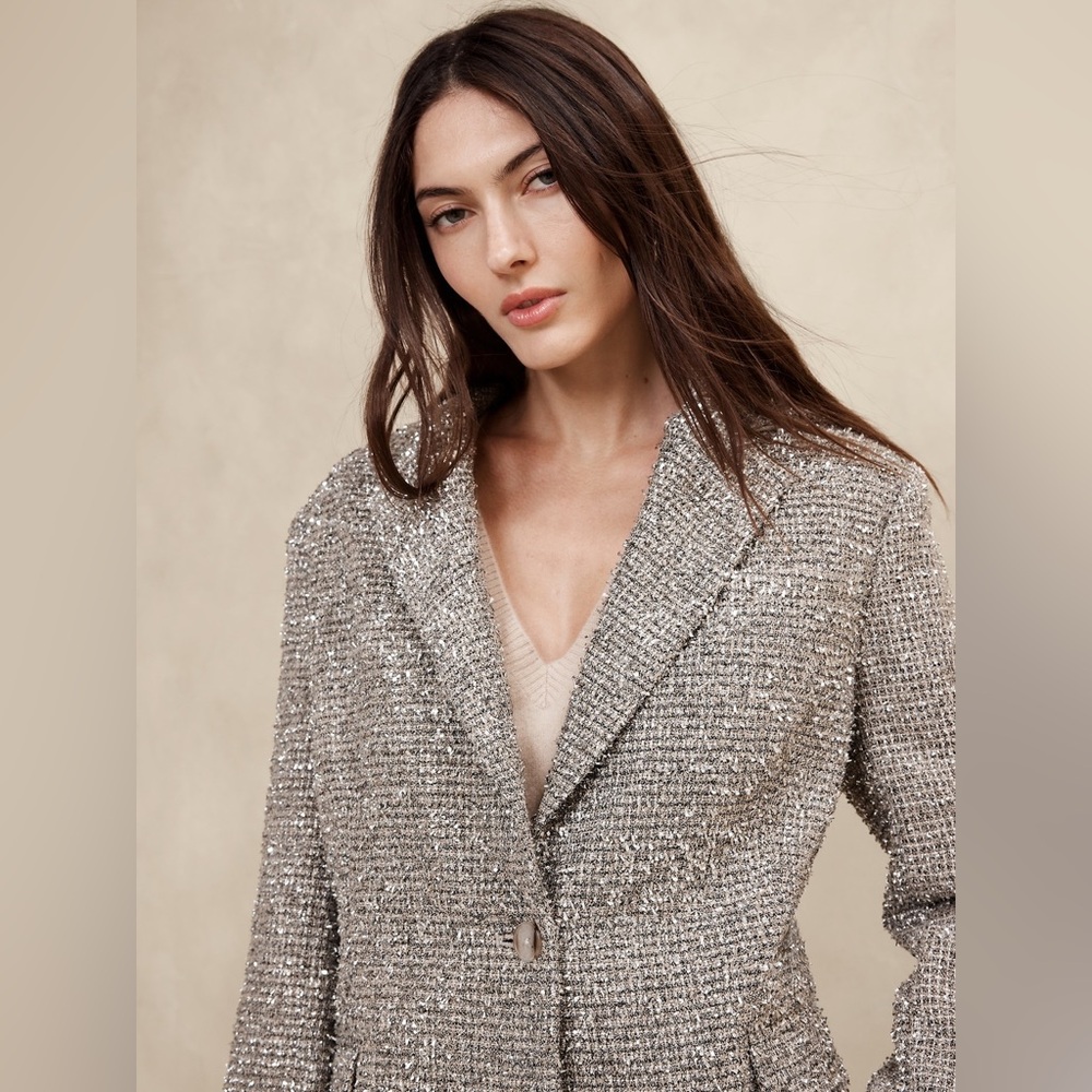 Banana Republic Coleta Tinsel Tweed Blazer and Wide Leg Pants Suit Set - Size 8